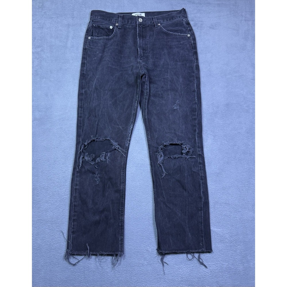 Agolde Jeans Womens 28 (30x27) Black Cherie Highrise Straight Distressed USA
